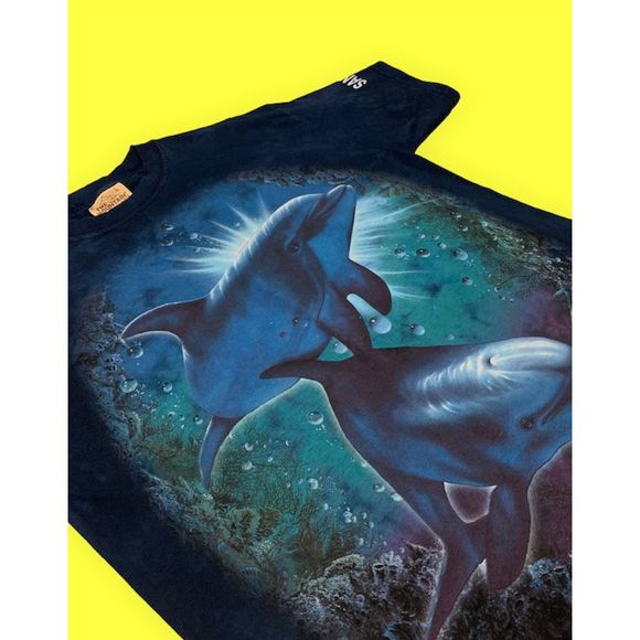 Vintage USA The Mountain Dolphins Navy Blue Tye Dye T Shirt - Picture 2 of 4